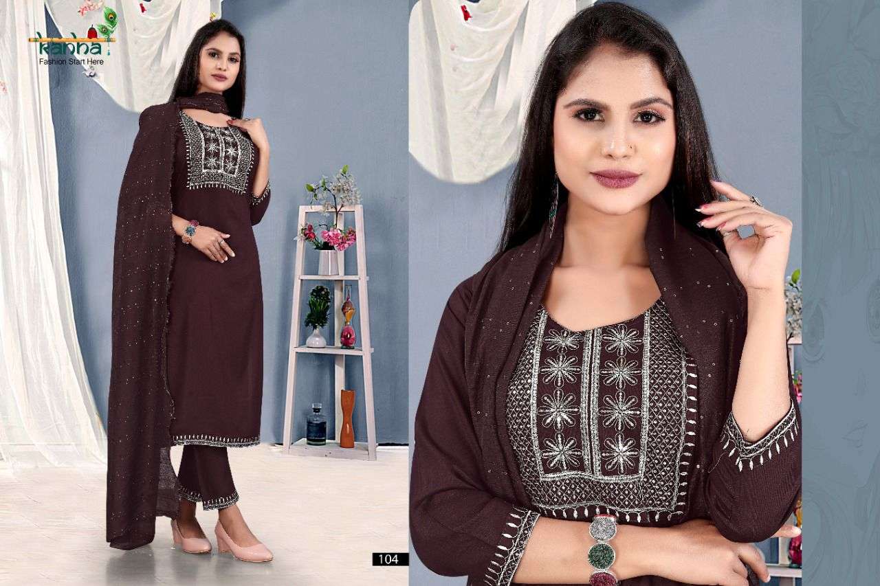 NELLORE BY KANHA 101 TO 106 SERIES BEAUTIFUL SUITS COLORFUL STYLISH FANCY CASUAL WEAR & ETHNIC WEAR RAYON WITH WORK DRESSES AT WHOLESALE PRICE