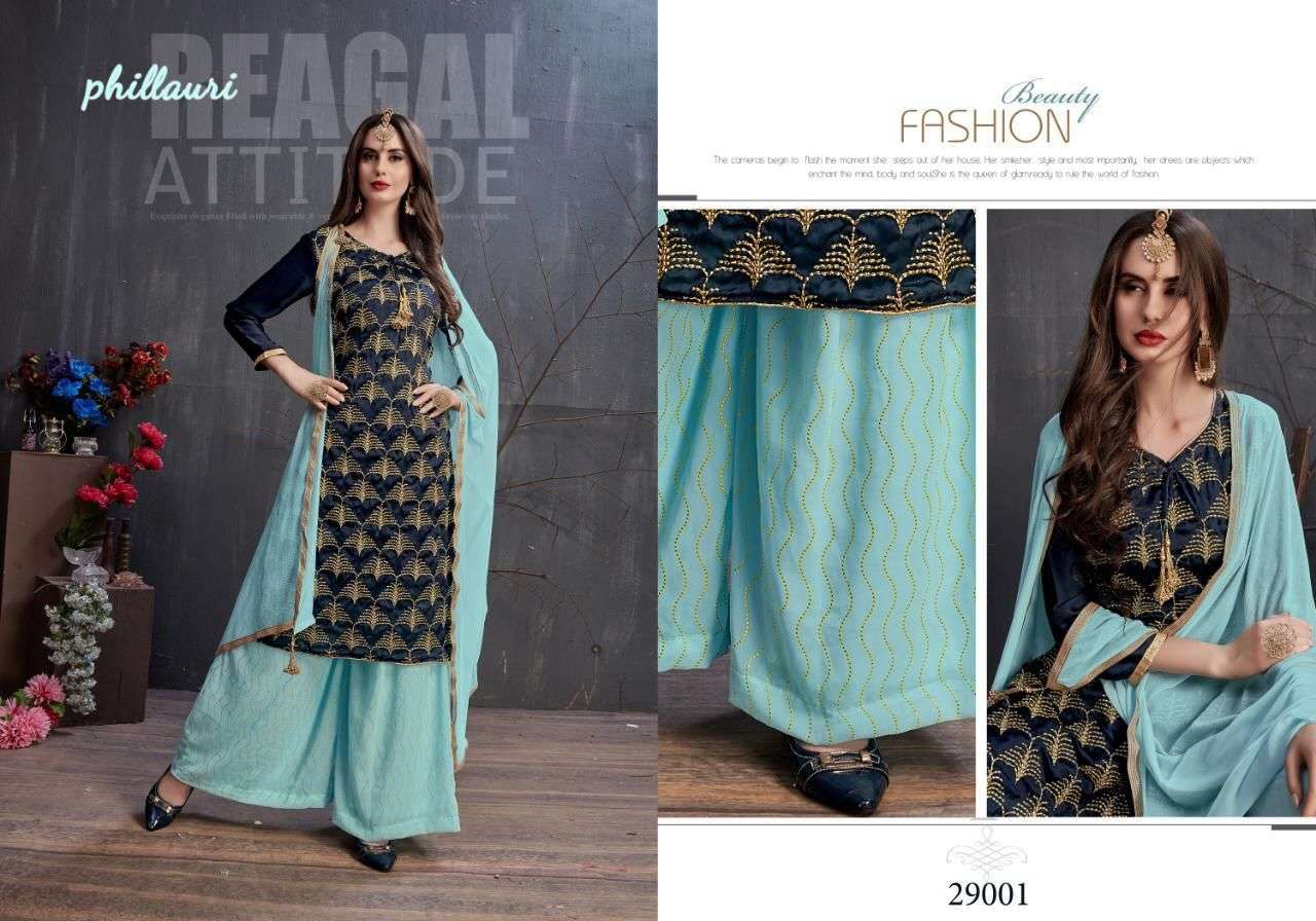 PHILLAURI VOL-29 BY PHILLAURI 2901 TO 2904 SERIES BEAUTIFUL SHARARA SUITS STYLISH FANCY COLORFUL CASUAL WEAR & ETHNIC WEAR PURE GEORGETTE WITH EMBROIDERED DRESSES AT WHOLESALE PRICE