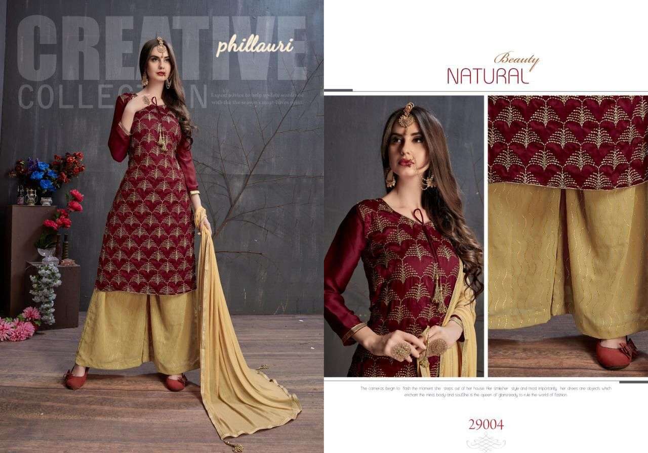 PHILLAURI VOL-29 BY PHILLAURI 2901 TO 2904 SERIES BEAUTIFUL SHARARA SUITS STYLISH FANCY COLORFUL CASUAL WEAR & ETHNIC WEAR PURE GEORGETTE WITH EMBROIDERED DRESSES AT WHOLESALE PRICE