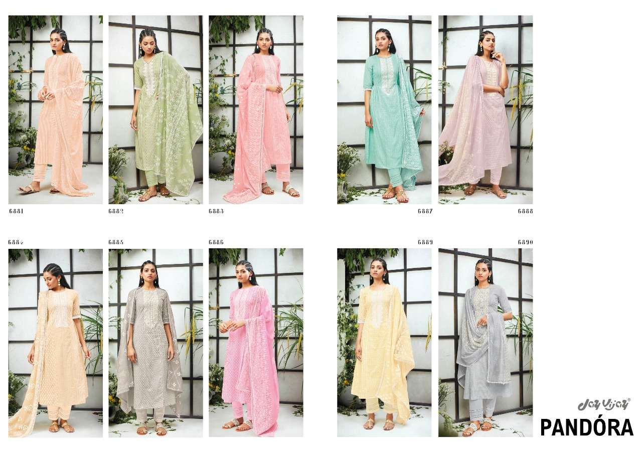 PANDORA BY JAY VIJAY PRINTS 6881 TO 6890 SERIES BEAUTIFUL SUITS COLORFUL STYLISH FANCY CASUAL WEAR & ETHNIC WEAR PURE COTTON PRINT WITH EMBROIDERY DRESSES AT WHOLESALE PRICE