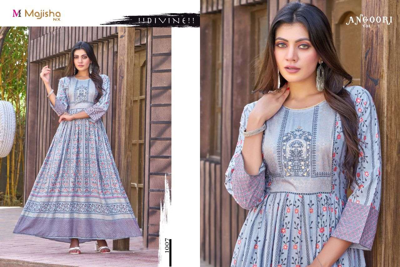 ANGOORI BY MAJISHA NX 1001 TO 1008 SERIES BEAUTIFUL STYLISH FANCY COLORFUL CASUAL WEAR & ETHNIC WEAR RAYON SLUB GOWNS AT WHOLESALE PRICE