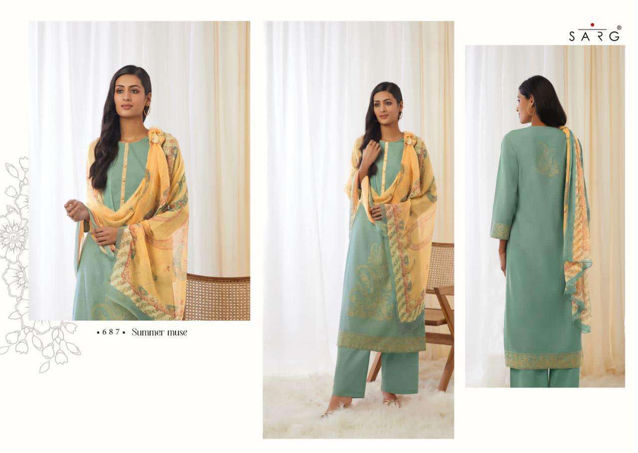 SUMMER MUSE BY SARG BEAUTIFUL SUITS COLORFUL STYLISH FANCY CASUAL WEAR & ETHNIC WEAR JACQUARD PRINT DRESSES AT WHOLESALE PRICE