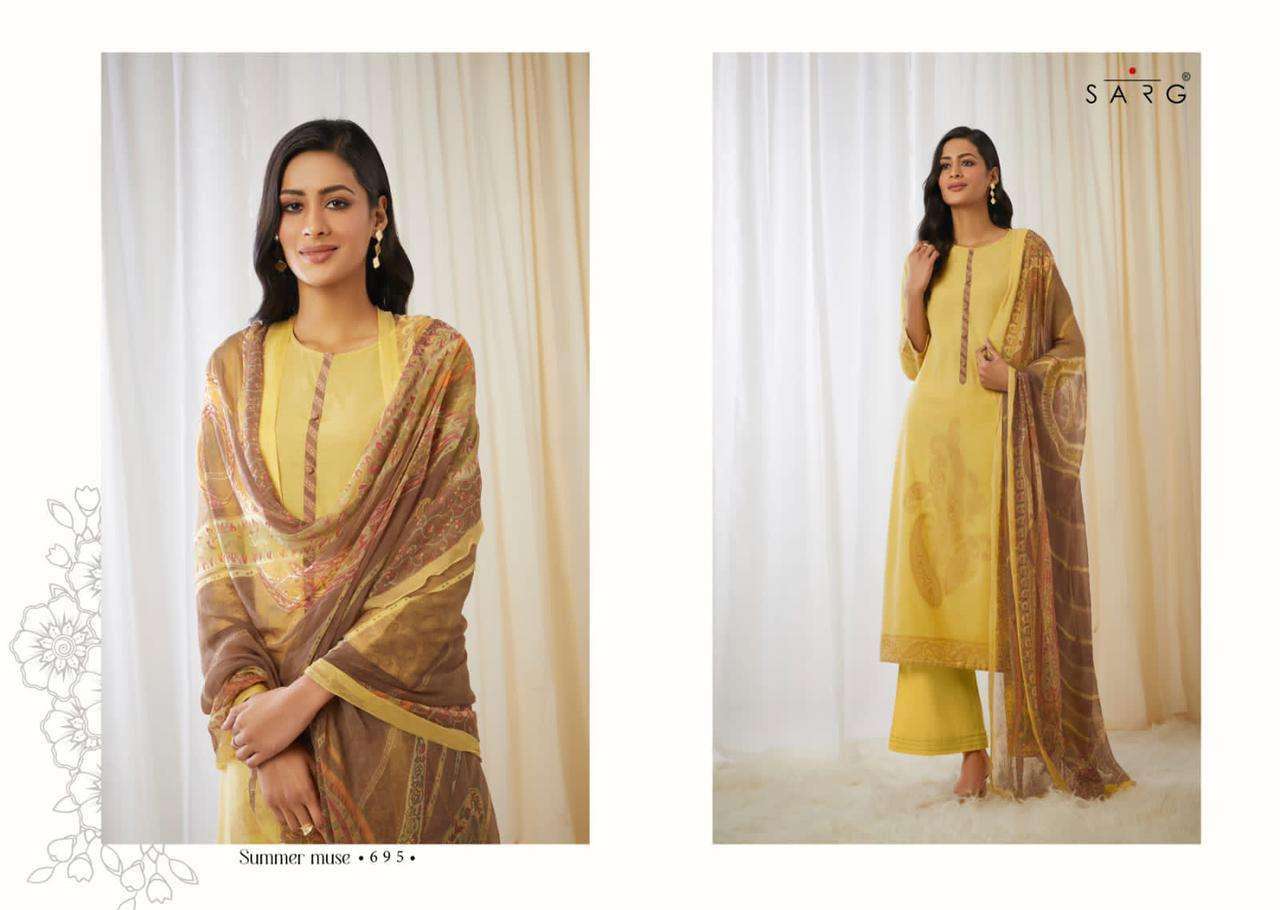 SUMMER MUSE BY SARG BEAUTIFUL SUITS COLORFUL STYLISH FANCY CASUAL WEAR & ETHNIC WEAR JACQUARD PRINT DRESSES AT WHOLESALE PRICE