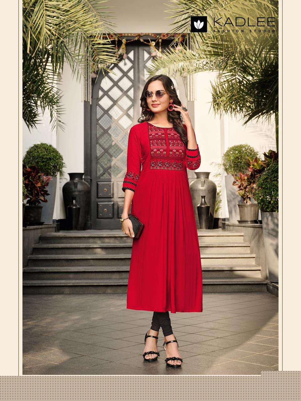 CINDERELLA BY KADLEE 1001 TO 1006 SERIES DESIGNER STYLISH FANCY COLORFUL BEAUTIFUL PARTY WEAR & ETHNIC WEAR COLLECTION RAYON EMBROIDERED KURTIS AT WHOLESALE PRICE