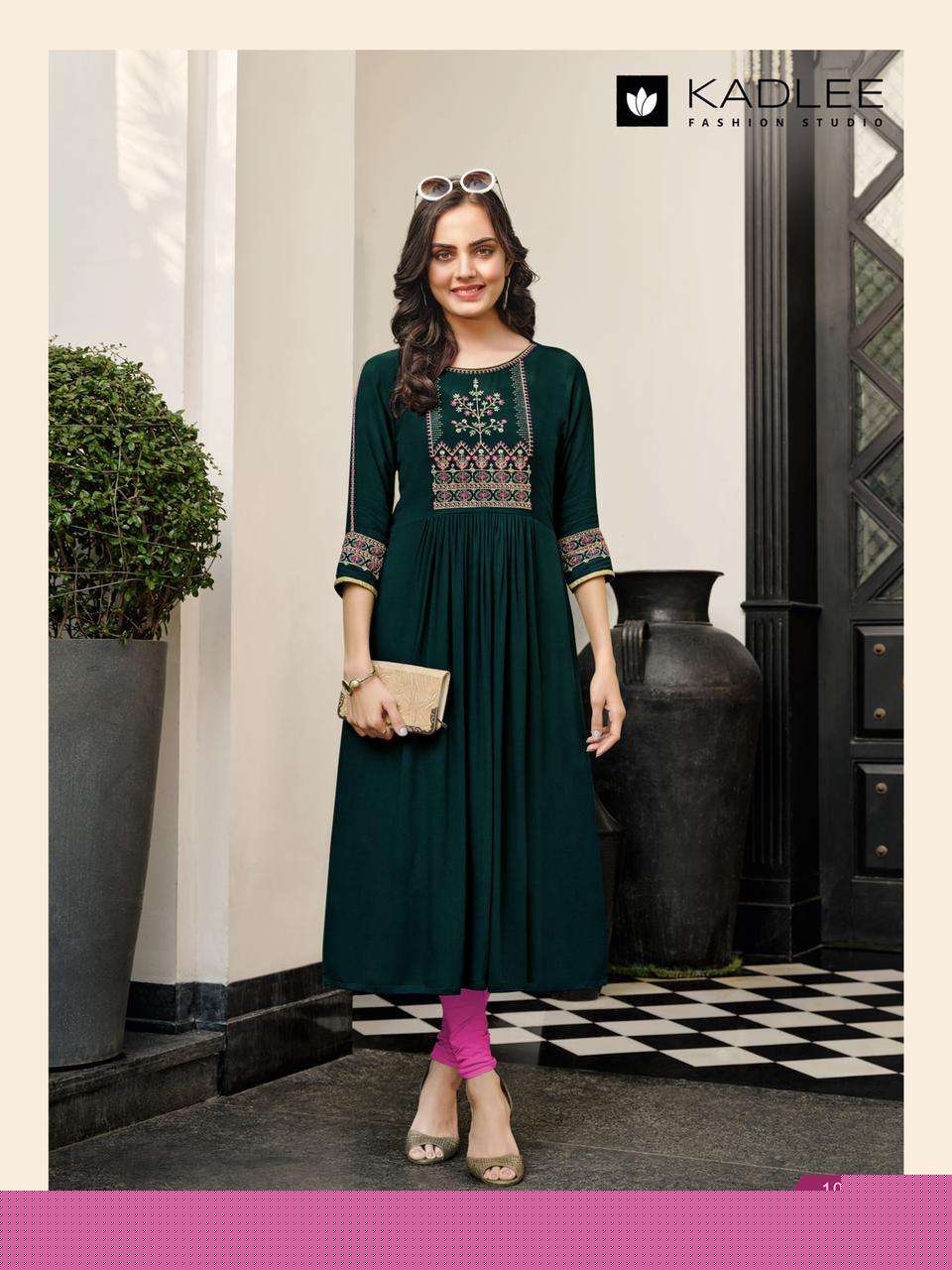 CINDERELLA BY KADLEE 1001 TO 1006 SERIES DESIGNER STYLISH FANCY COLORFUL BEAUTIFUL PARTY WEAR & ETHNIC WEAR COLLECTION RAYON EMBROIDERED KURTIS AT WHOLESALE PRICE