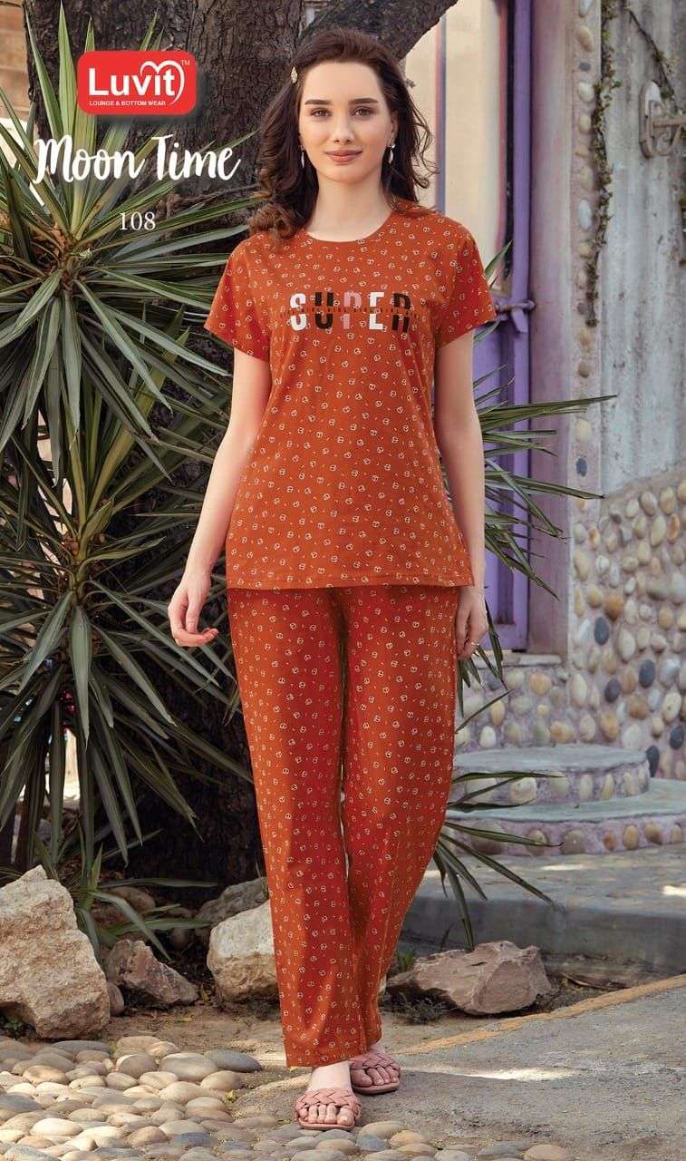 MOON TIME BY LUVIT 101 TO 108 SERIES DESIGNER STYLISH FANCY COLORFUL BEAUTIFUL PARTY WEAR & ETHNIC WEAR COLLECTION PURE SINKER NIGHT SUITS AT WHOLESALE PRICE