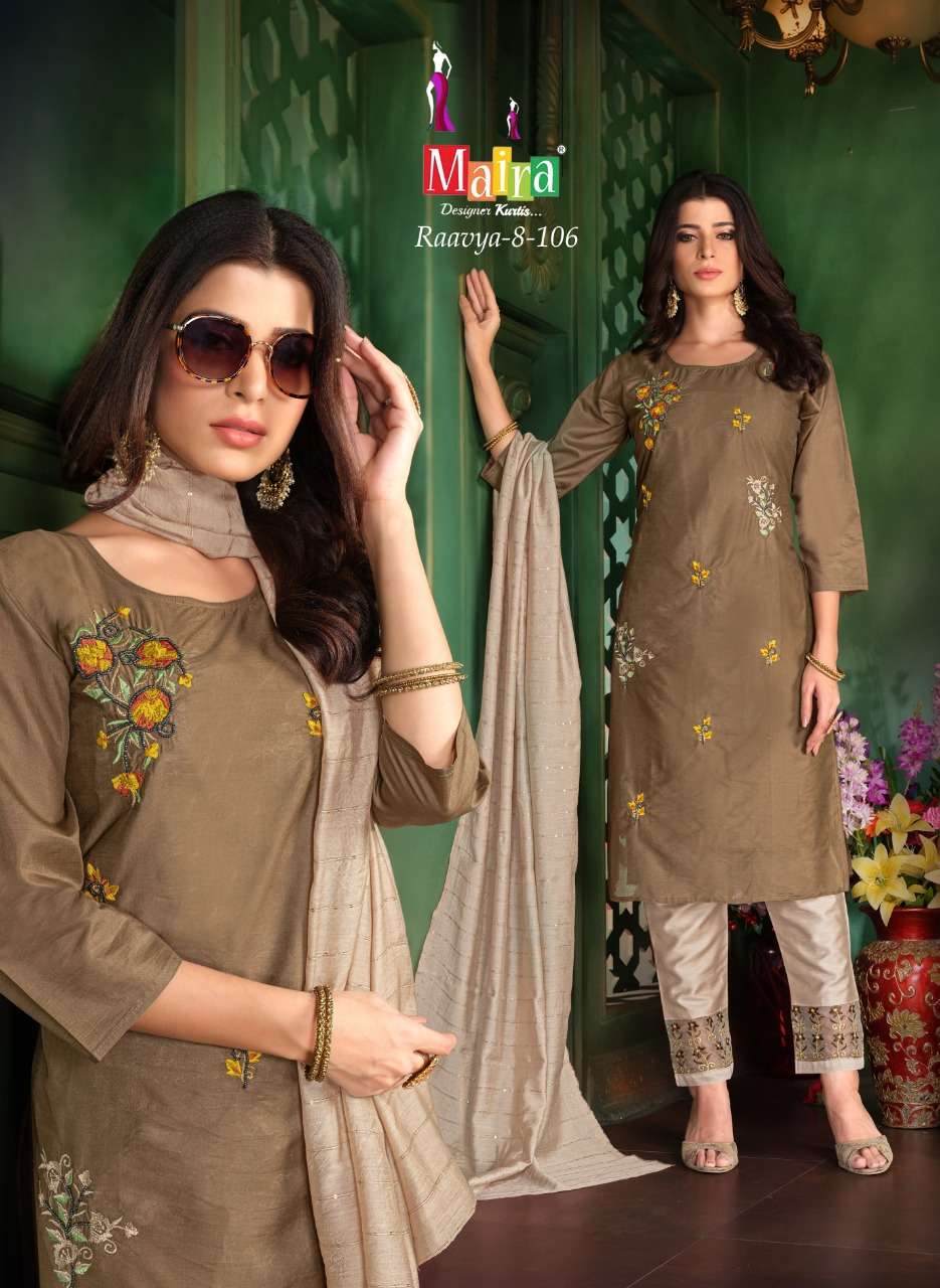 RAAVYA VOL-8 BY MAIRA 101 TO 108 SERIES BEAUTIFUL SUITS COLORFUL STYLISH FANCY CASUAL WEAR & ETHNIC WEAR HEAVY SILK DRESSES AT WHOLESALE PRICE