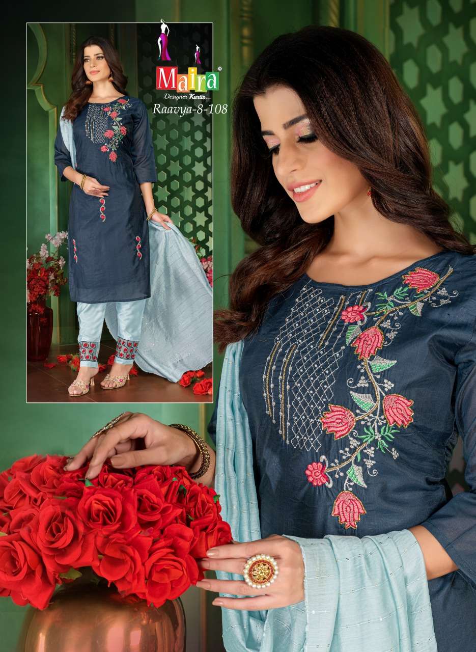 RAAVYA VOL-8 BY MAIRA 101 TO 108 SERIES BEAUTIFUL SUITS COLORFUL STYLISH FANCY CASUAL WEAR & ETHNIC WEAR HEAVY SILK DRESSES AT WHOLESALE PRICE