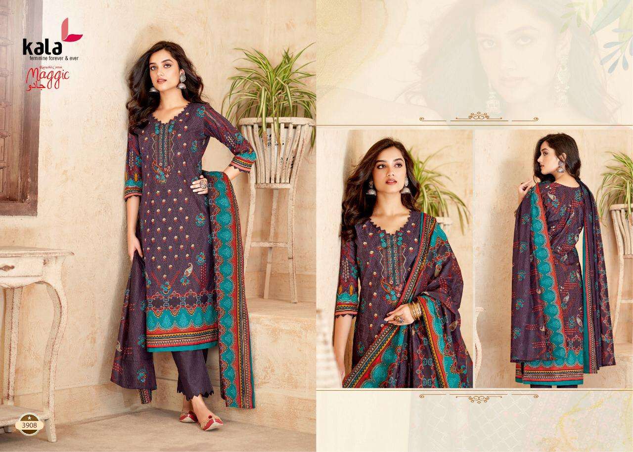 MAGGIC VOL-17 BY KALA 3901 TO 3912 SERIES BEAUTIFUL SUITS COLORFUL STYLISH FANCY CASUAL WEAR & ETHNIC WEAR PURE COTTON DRESSES AT WHOLESALE PRICE