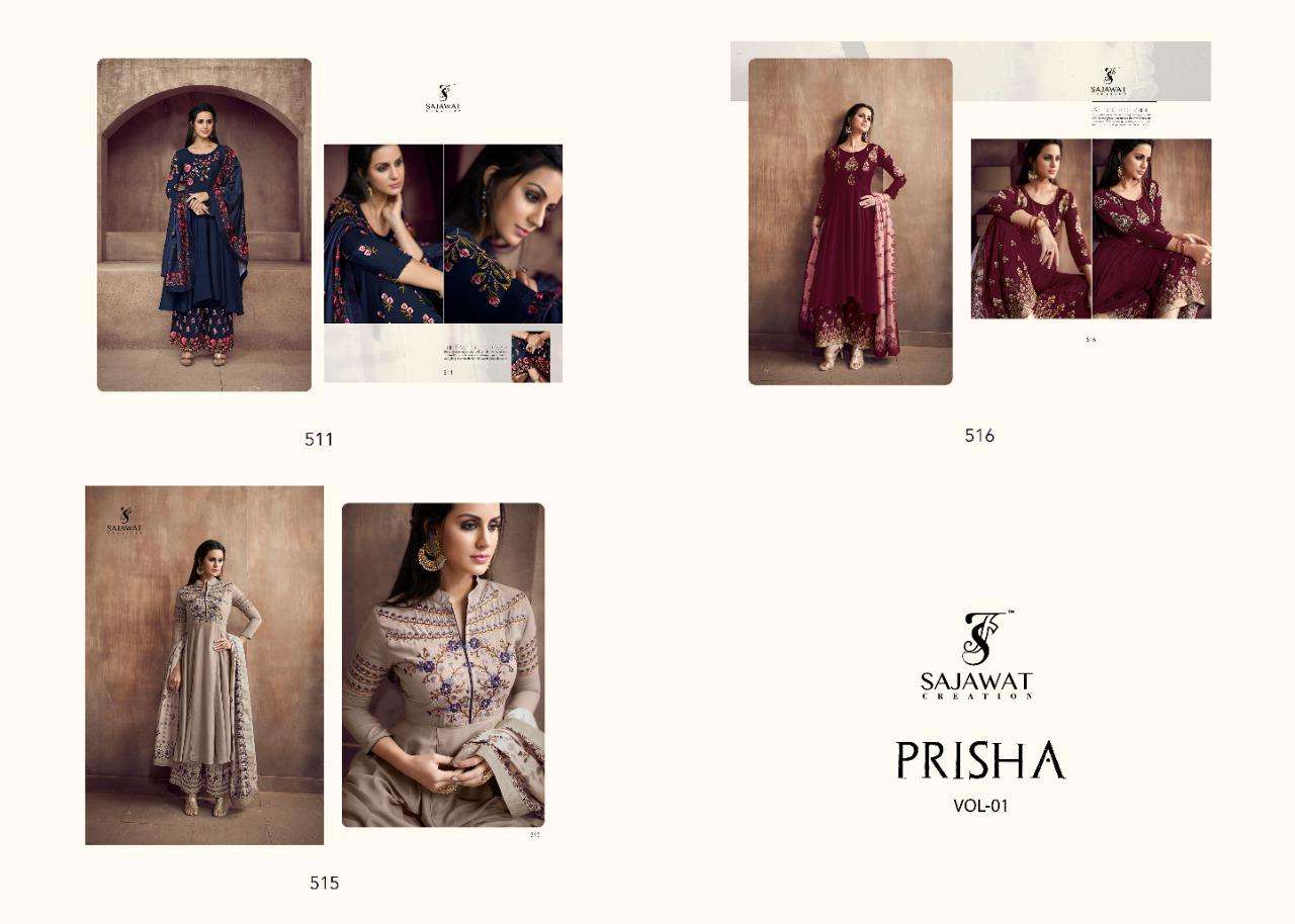 PRISHA VOL-1 NX BY SAJAWAT CREATION BEAUTIFUL SUITS COLORFUL STYLISH FANCY CASUAL WEAR & ETHNIC WEAR HEAVY SILK DRESSES AT WHOLESALE PRICE