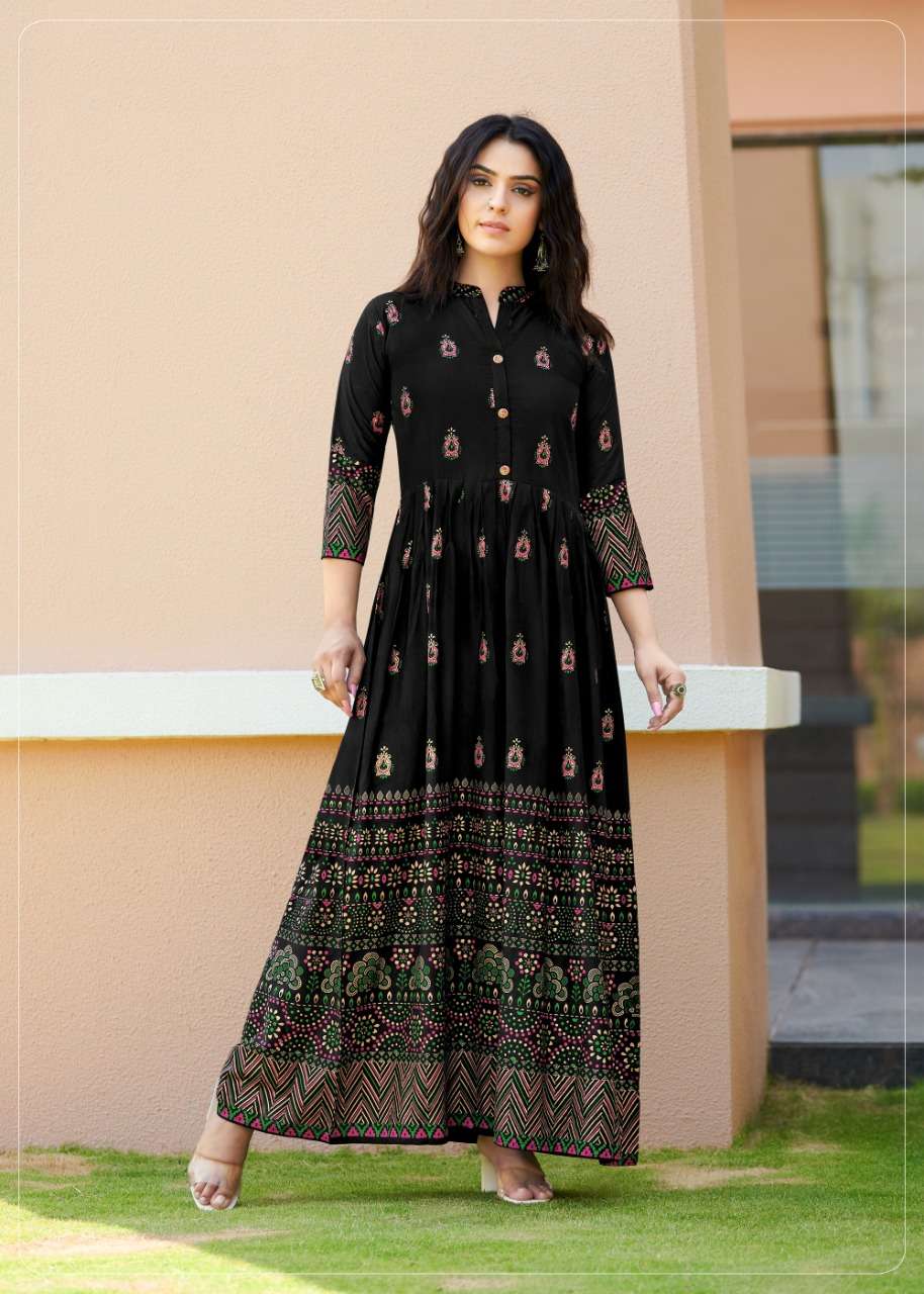 SEHNAAZ VOL-5 BY RANGJYOT FASHION 501 TO 508 SERIES BEAUTIFUL STYLISH FANCY COLORFUL CASUAL WEAR & ETHNIC WEAR RAYON GOWNS AT WHOLESALE PRICE