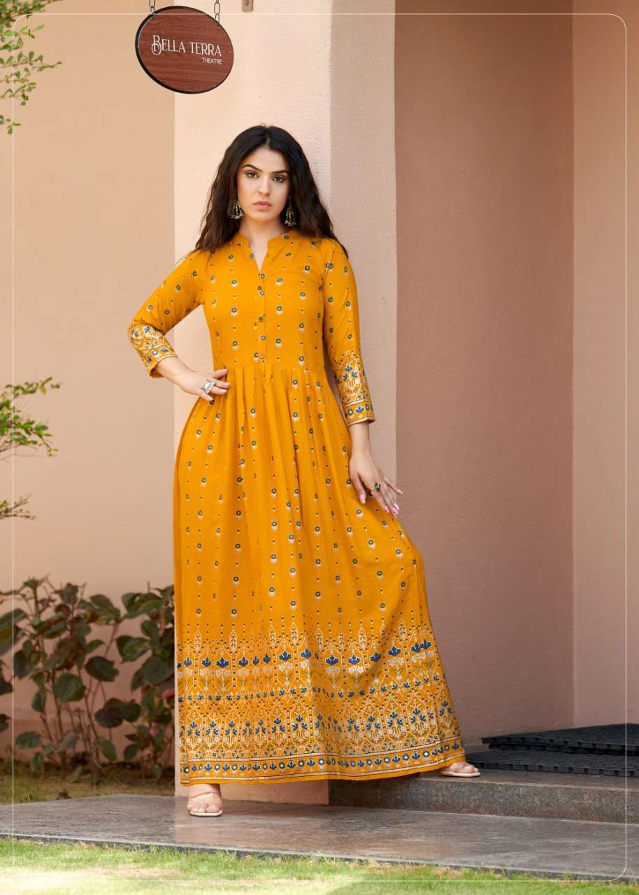 SEHNAAZ VOL-5 BY RANGJYOT FASHION 501 TO 508 SERIES BEAUTIFUL STYLISH FANCY COLORFUL CASUAL WEAR & ETHNIC WEAR RAYON GOWNS AT WHOLESALE PRICE