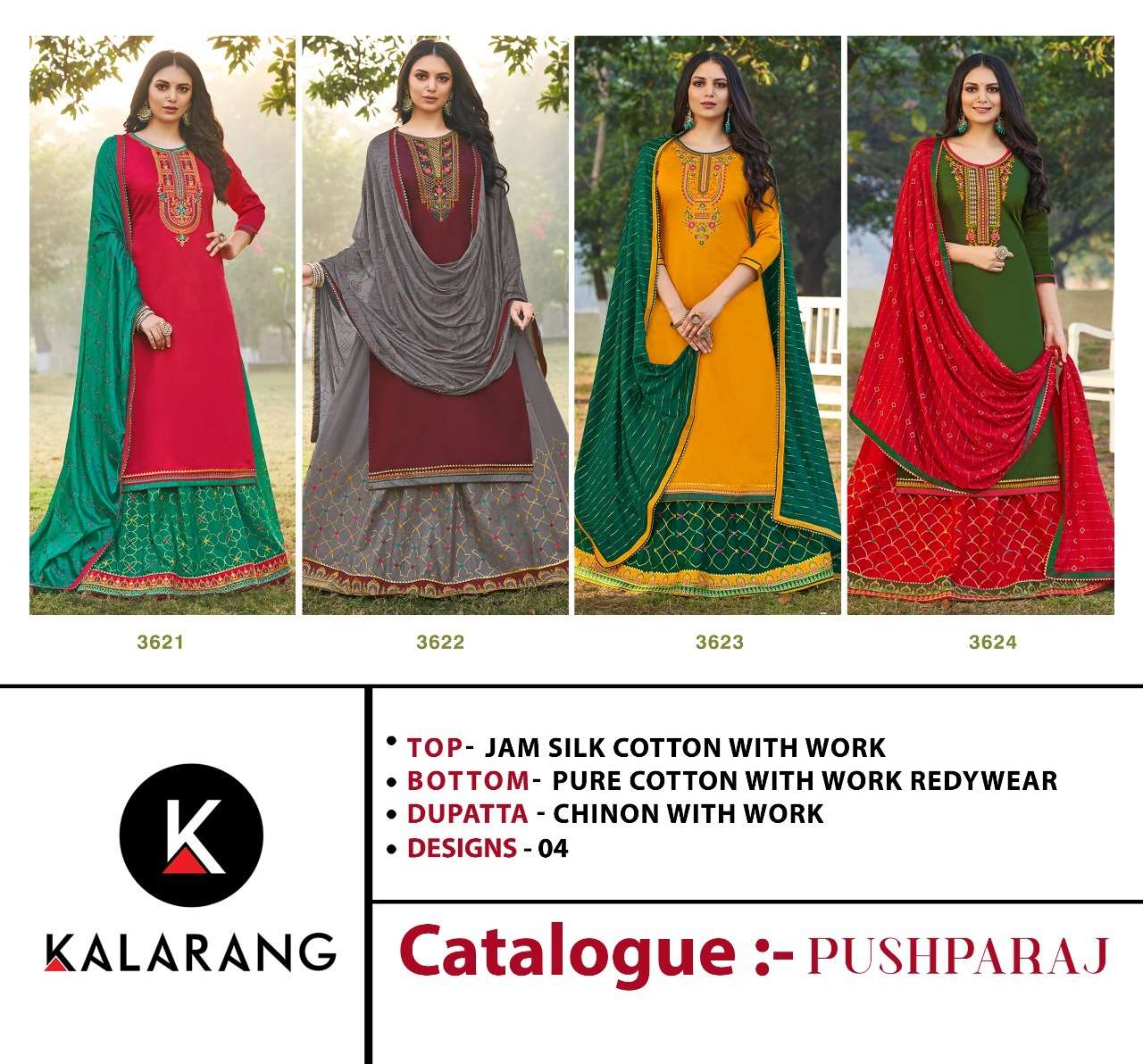 Pushparaj By Kalarang 3621 To 3624 Series Beautiful Suits Colorful Stylish Fancy Casual Wear & Ethnic Wear Jam Silk Cotton With Work Dresses At Wholesale Price