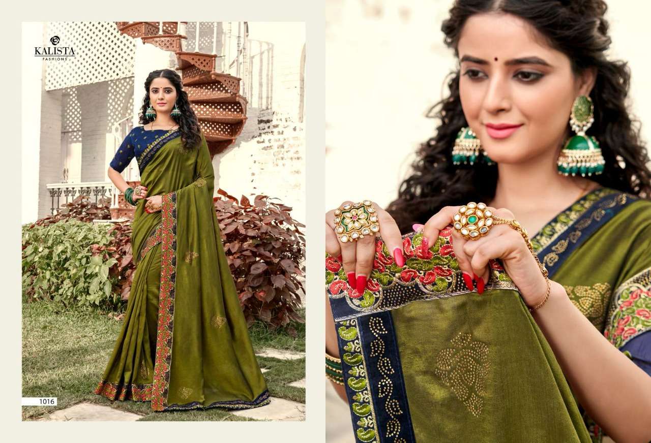 ALISHA GOLD VOL-3 BY KALISTA FASHION 1013 TO 1020 SERIES INDIAN TRADITIONAL WEAR COLLECTION BEAUTIFUL STYLISH FANCY COLORFUL PARTY WEAR & OCCASIONAL WEAR VICHITRA SAREES AT WHOLESALE PRICE