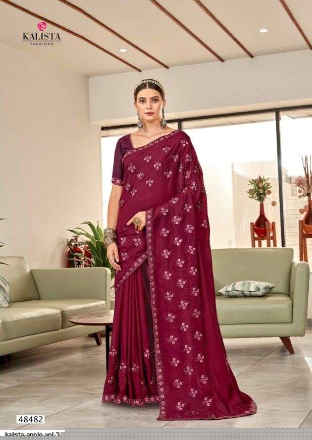 APPLE VOL-3 BY KALISTA FASHION 48475 TO 48482 SERIES INDIAN TRADITIONAL WEAR COLLECTION BEAUTIFUL STYLISH FANCY COLORFUL PARTY WEAR & OCCASIONAL WEAR VICHITRA SAREES AT WHOLESALE PRICE