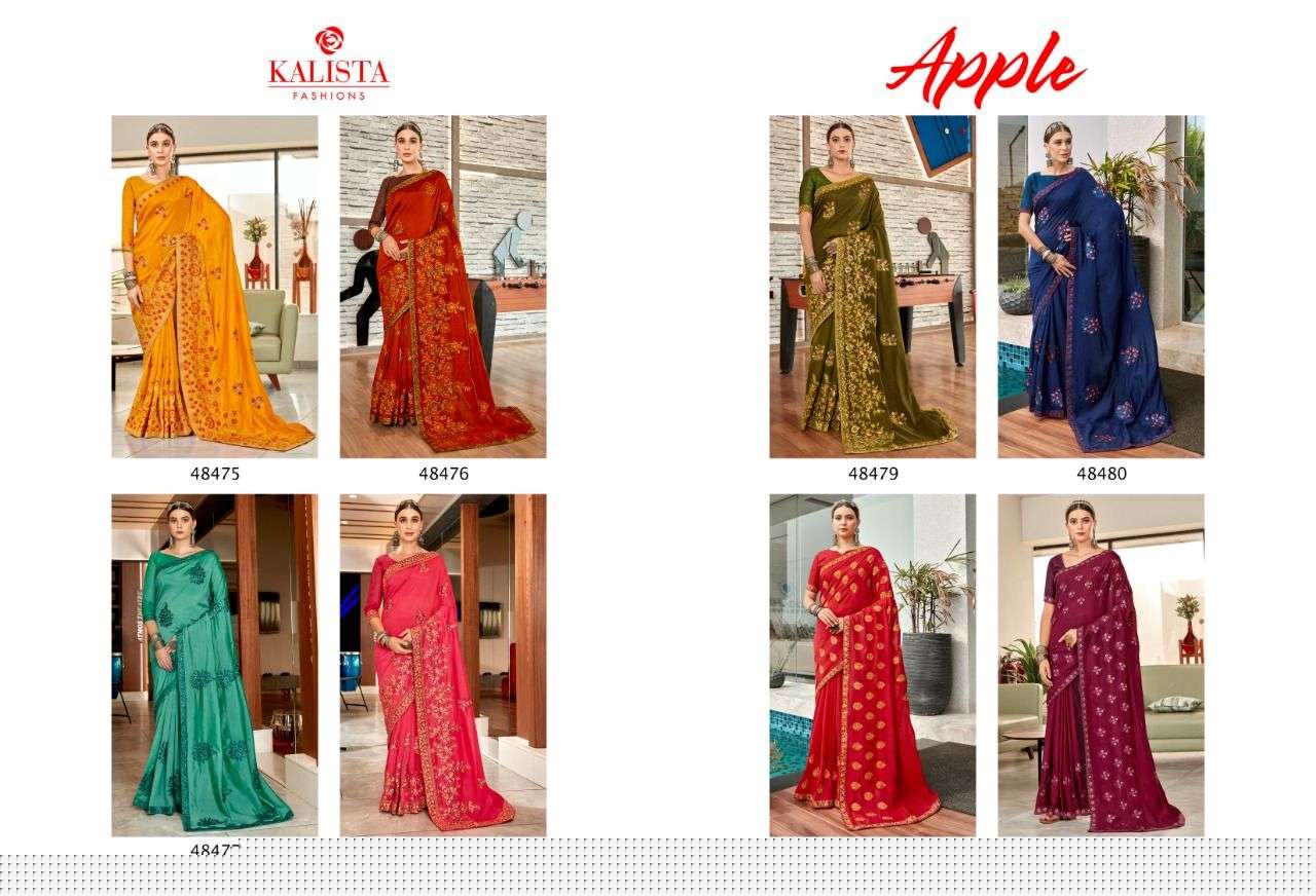 APPLE VOL-3 BY KALISTA FASHION 48475 TO 48482 SERIES INDIAN TRADITIONAL WEAR COLLECTION BEAUTIFUL STYLISH FANCY COLORFUL PARTY WEAR & OCCASIONAL WEAR VICHITRA SAREES AT WHOLESALE PRICE