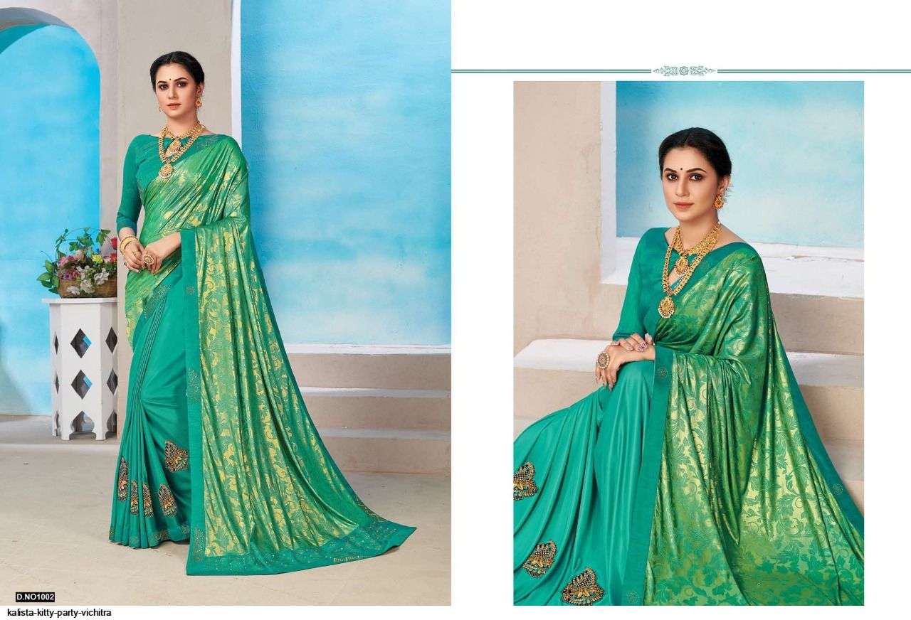 KITTY PARTY BY KALISTA FASHION 1001 TO 1006 SERIES INDIAN TRADITIONAL WEAR COLLECTION BEAUTIFUL STYLISH FANCY COLORFUL PARTY WEAR & OCCASIONAL WEAR FANCY SAREES AT WHOLESALE PRICE