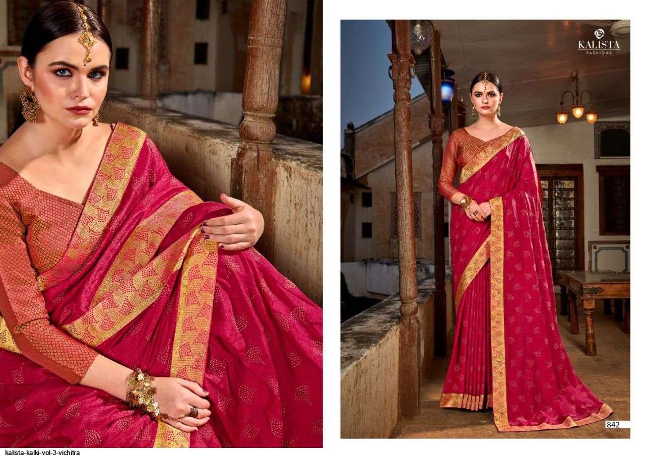 KALKI VOL-3 BY KALISTA FASHION 842 TO 849 SERIES INDIAN TRADITIONAL WEAR COLLECTION BEAUTIFUL STYLISH FANCY COLORFUL PARTY WEAR & OCCASIONAL WEAR VICHITRA SAREES AT WHOLESALE PRICE