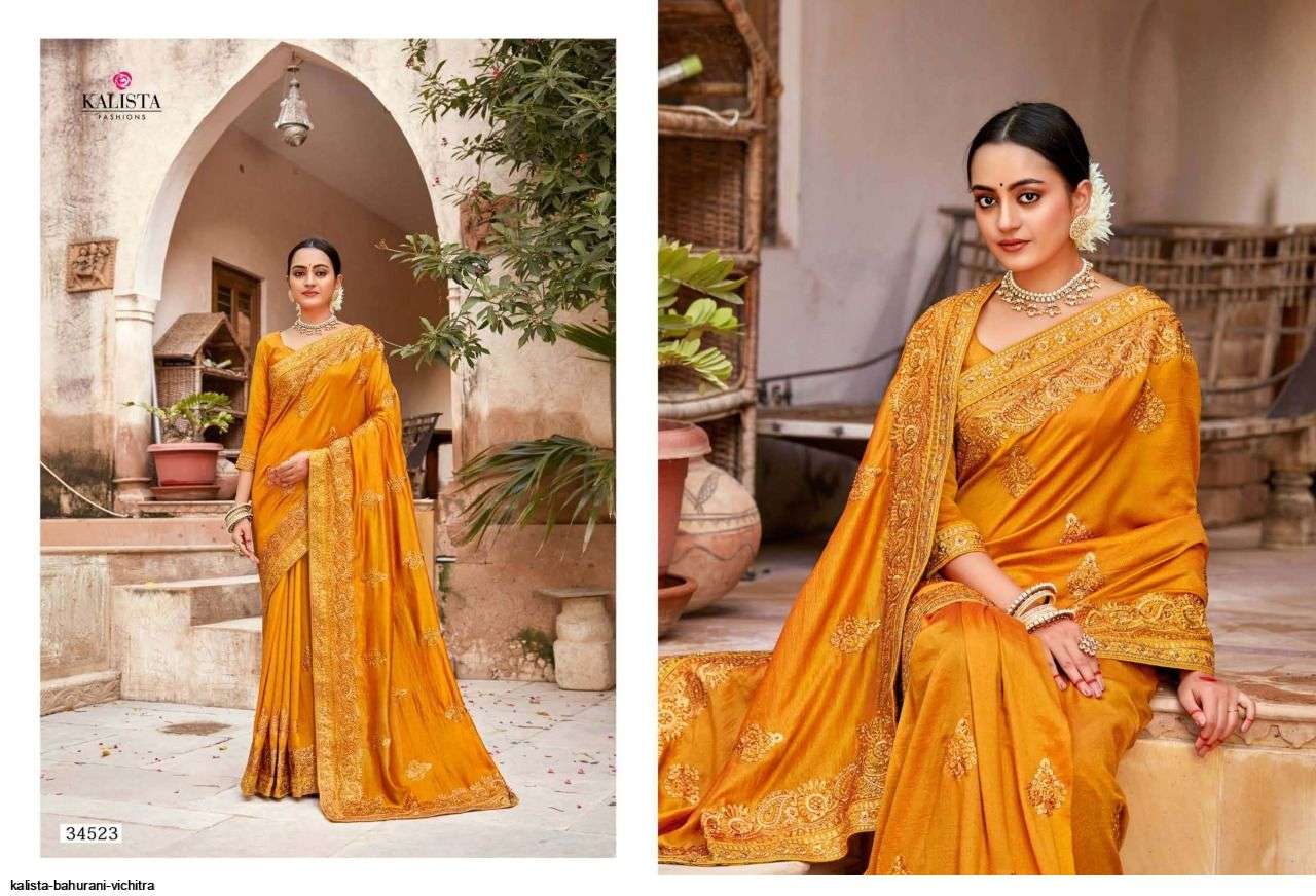 BAHURANI BY KALISTA FASHION 34521 TO 34528 SERIES INDIAN TRADITIONAL WEAR COLLECTION BEAUTIFUL STYLISH FANCY COLORFUL PARTY WEAR & OCCASIONAL WEAR VICHITRA SAREES AT WHOLESALE PRICE
