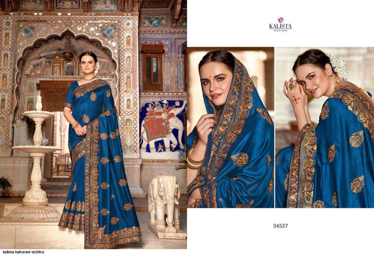 BAHURANI BY KALISTA FASHION 34521 TO 34528 SERIES INDIAN TRADITIONAL WEAR COLLECTION BEAUTIFUL STYLISH FANCY COLORFUL PARTY WEAR & OCCASIONAL WEAR VICHITRA SAREES AT WHOLESALE PRICE