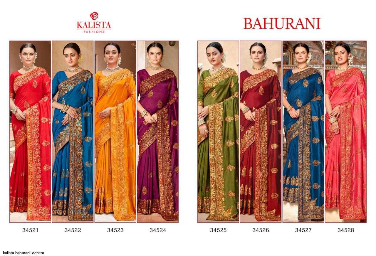 BAHURANI BY KALISTA FASHION 34521 TO 34528 SERIES INDIAN TRADITIONAL WEAR COLLECTION BEAUTIFUL STYLISH FANCY COLORFUL PARTY WEAR & OCCASIONAL WEAR VICHITRA SAREES AT WHOLESALE PRICE
