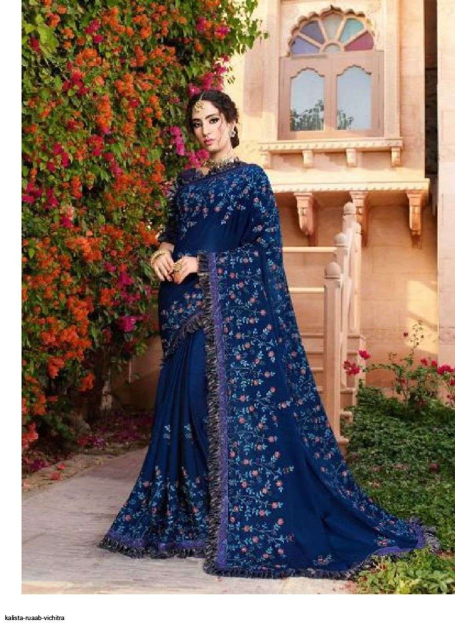 RUAAB VOL-4 BY KALISTA FASHION 79025 TO 79032 SERIES INDIAN TRADITIONAL WEAR COLLECTION BEAUTIFUL STYLISH FANCY COLORFUL PARTY WEAR & OCCASIONAL WEAR VICHITRA SAREES AT WHOLESALE PRICE