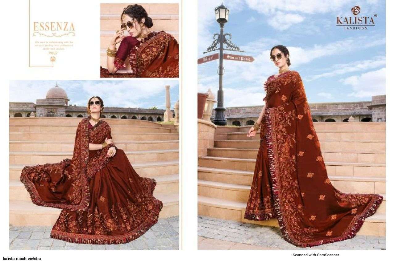 RUAAB VOL-4 BY KALISTA FASHION 79025 TO 79032 SERIES INDIAN TRADITIONAL WEAR COLLECTION BEAUTIFUL STYLISH FANCY COLORFUL PARTY WEAR & OCCASIONAL WEAR VICHITRA SAREES AT WHOLESALE PRICE