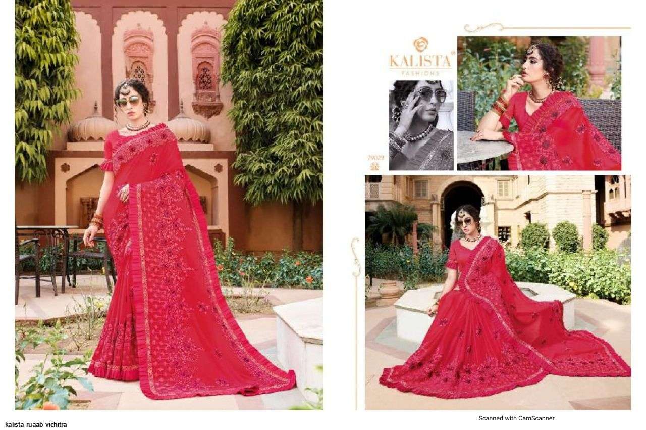 RUAAB VOL-4 BY KALISTA FASHION 79025 TO 79032 SERIES INDIAN TRADITIONAL WEAR COLLECTION BEAUTIFUL STYLISH FANCY COLORFUL PARTY WEAR & OCCASIONAL WEAR VICHITRA SAREES AT WHOLESALE PRICE