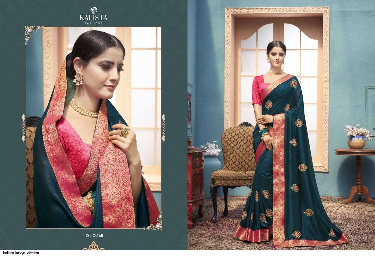 KAVYA BY KALISTA FASHION 578 TO 563 SERIES INDIAN TRADITIONAL WEAR COLLECTION BEAUTIFUL STYLISH FANCY COLORFUL PARTY WEAR & OCCASIONAL WEAR VICHITRA SAREES AT WHOLESALE PRICE