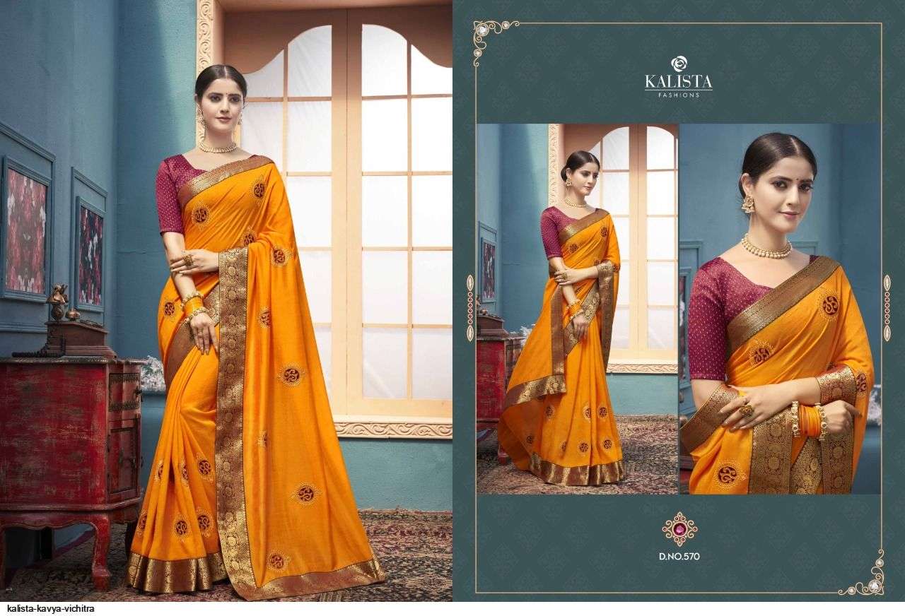 KAVYA BY KALISTA FASHION 578 TO 563 SERIES INDIAN TRADITIONAL WEAR COLLECTION BEAUTIFUL STYLISH FANCY COLORFUL PARTY WEAR & OCCASIONAL WEAR VICHITRA SAREES AT WHOLESALE PRICE