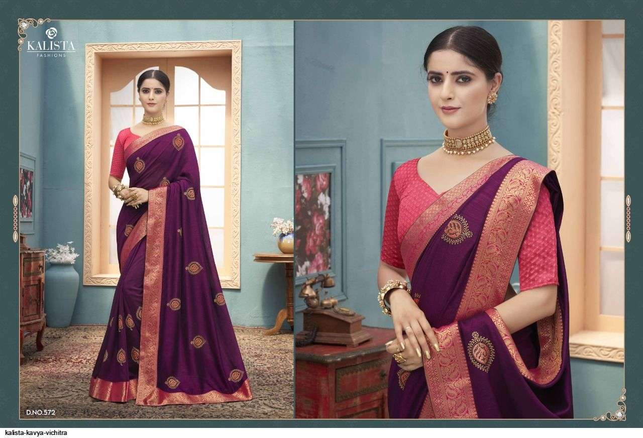KAVYA BY KALISTA FASHION 578 TO 563 SERIES INDIAN TRADITIONAL WEAR COLLECTION BEAUTIFUL STYLISH FANCY COLORFUL PARTY WEAR & OCCASIONAL WEAR VICHITRA SAREES AT WHOLESALE PRICE