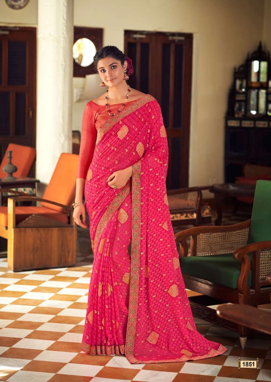 RAVINA BY KASHVI CREATION 1851 TO 1860 SERIES INDIAN TRADITIONAL WEAR COLLECTION BEAUTIFUL STYLISH FANCY COLORFUL PARTY WEAR & OCCASIONAL WEAR CHIFFON BRASSO SAREES AT WHOLESALE PRICE