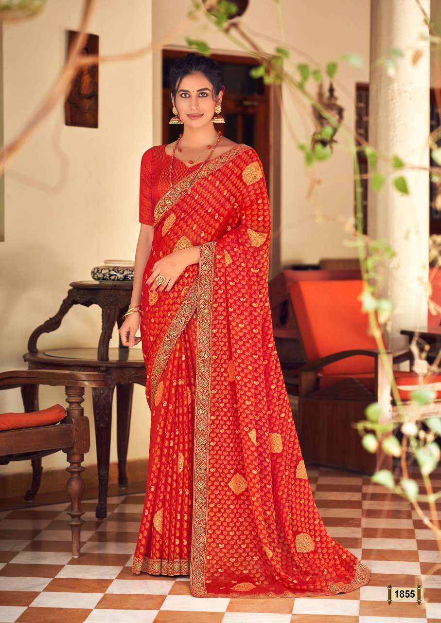 RAVINA BY KASHVI CREATION 1851 TO 1860 SERIES INDIAN TRADITIONAL WEAR COLLECTION BEAUTIFUL STYLISH FANCY COLORFUL PARTY WEAR & OCCASIONAL WEAR CHIFFON BRASSO SAREES AT WHOLESALE PRICE