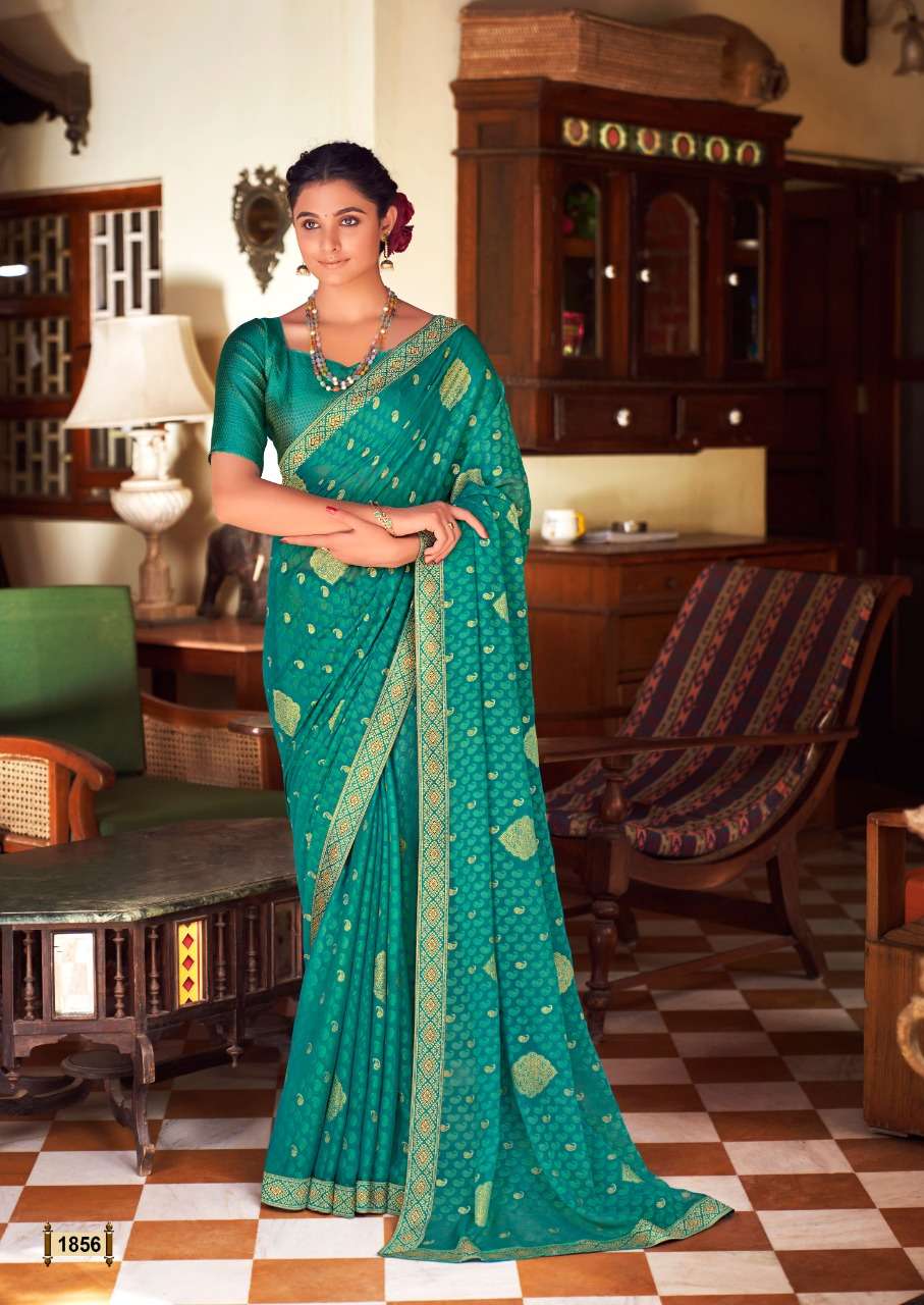 RAVINA BY KASHVI CREATION 1851 TO 1860 SERIES INDIAN TRADITIONAL WEAR COLLECTION BEAUTIFUL STYLISH FANCY COLORFUL PARTY WEAR & OCCASIONAL WEAR CHIFFON BRASSO SAREES AT WHOLESALE PRICE