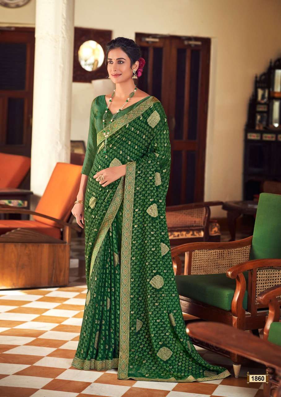 RAVINA BY KASHVI CREATION 1851 TO 1860 SERIES INDIAN TRADITIONAL WEAR COLLECTION BEAUTIFUL STYLISH FANCY COLORFUL PARTY WEAR & OCCASIONAL WEAR CHIFFON BRASSO SAREES AT WHOLESALE PRICE