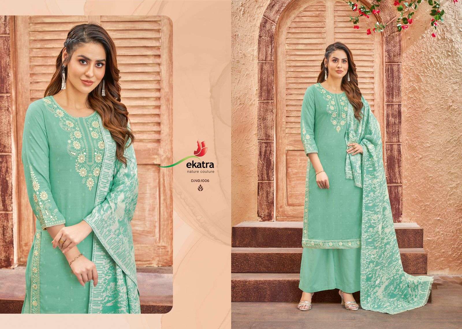 BLOSSOM VALLEY BY EKATRA 1001 TO 1006 SERIES BEAUTIFUL SUITS COLORFUL STYLISH FANCY CASUAL WEAR & ETHNIC WEAR PURE COTTON DOBBY EMBROIDERED DRESSES AT WHOLESALE PRICE