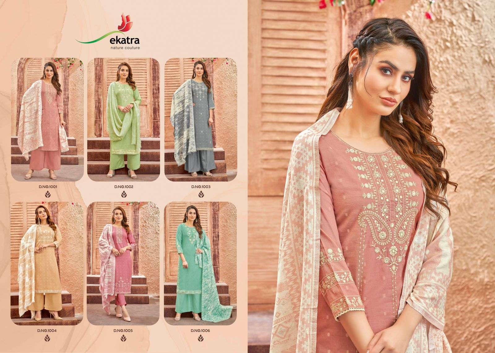 BLOSSOM VALLEY BY EKATRA 1001 TO 1006 SERIES BEAUTIFUL SUITS COLORFUL STYLISH FANCY CASUAL WEAR & ETHNIC WEAR PURE COTTON DOBBY EMBROIDERED DRESSES AT WHOLESALE PRICE