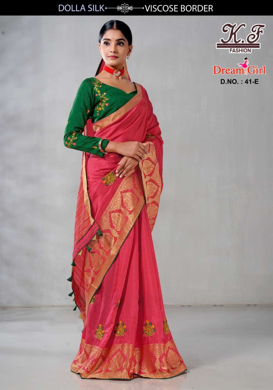 DREAM GIRL BY KF FASHION INDIAN TRADITIONAL WEAR COLLECTION BEAUTIFUL STYLISH FANCY COLORFUL PARTY WEAR & OCCASIONAL WEAR VICHITRA SILK SAREES AT WHOLESALE PRICE