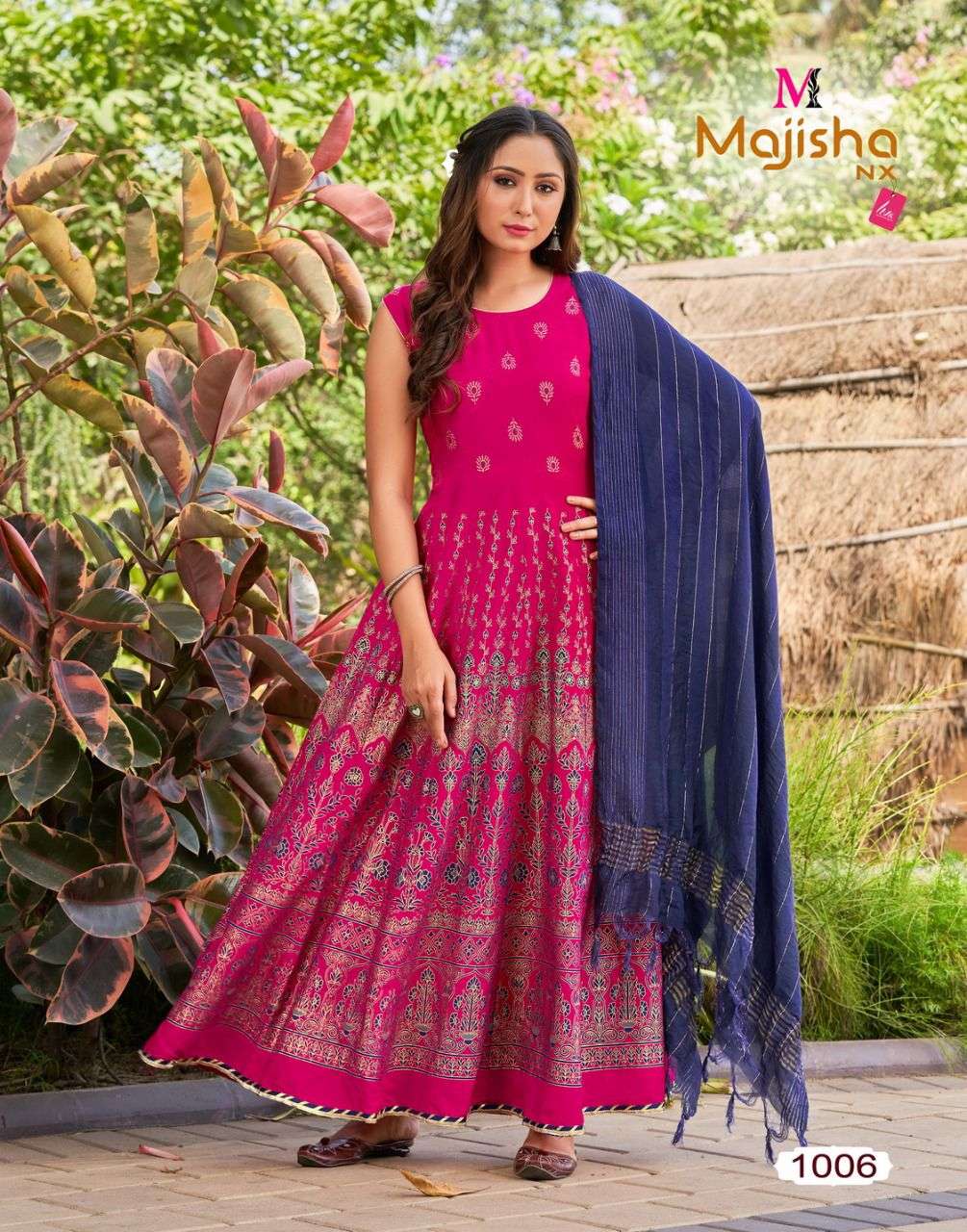 PANKH VOL-2 BY MAJISHA NX 1001 TO 1008 SERIES BEAUTIFUL STYLISH FANCY COLORFUL CASUAL WEAR & ETHNIC WEAR RAYON WITH WORK GOWNS WITH DUPATTA AT WHOLESALE PRICE