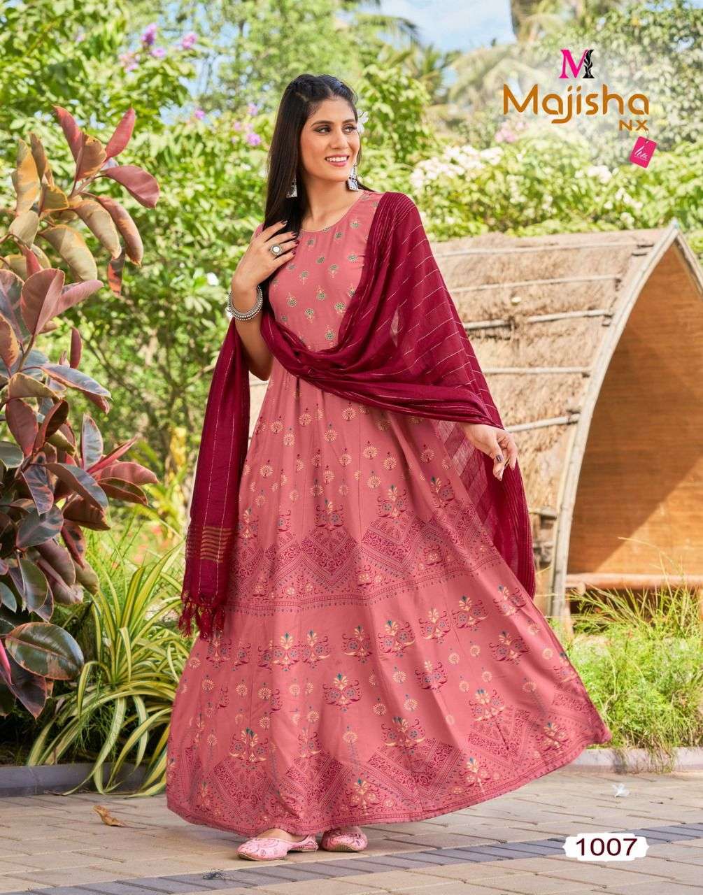 PANKH VOL-2 BY MAJISHA NX 1001 TO 1008 SERIES BEAUTIFUL STYLISH FANCY COLORFUL CASUAL WEAR & ETHNIC WEAR RAYON WITH WORK GOWNS WITH DUPATTA AT WHOLESALE PRICE