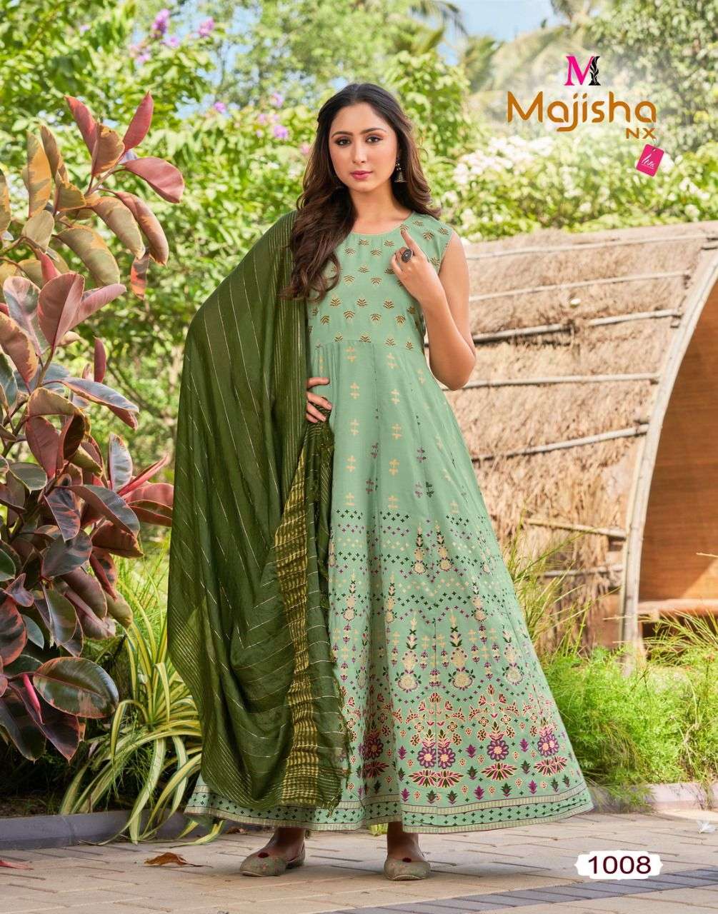 PANKH VOL-2 BY MAJISHA NX 1001 TO 1008 SERIES BEAUTIFUL STYLISH FANCY COLORFUL CASUAL WEAR & ETHNIC WEAR RAYON WITH WORK GOWNS WITH DUPATTA AT WHOLESALE PRICE