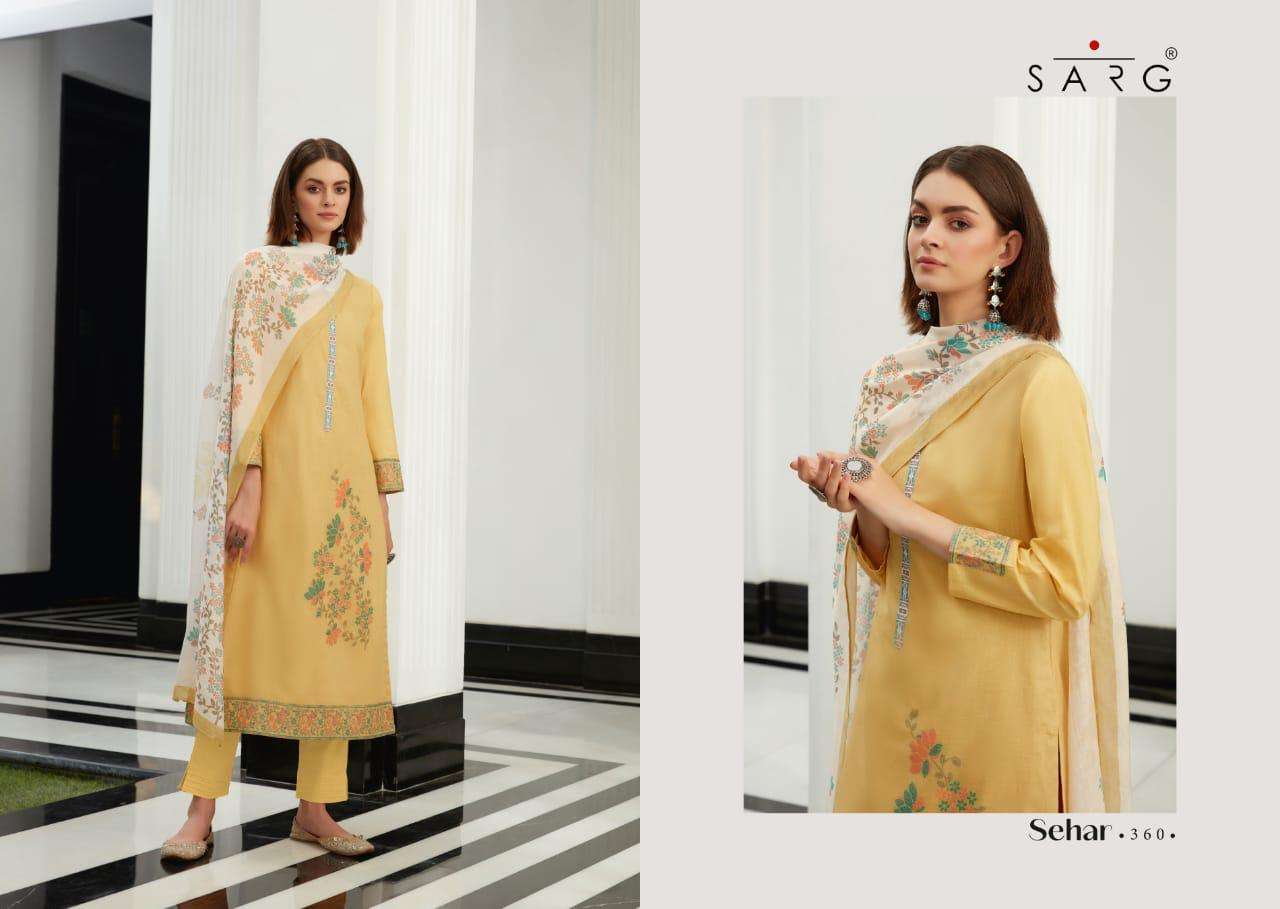 SEHAR BY SARG BEAUTIFUL SUITS COLORFUL STYLISH FANCY CASUAL WEAR & ETHNIC WEAR COTTO JACQUARD PRINT DRESSES AT WHOLESALE PRICE