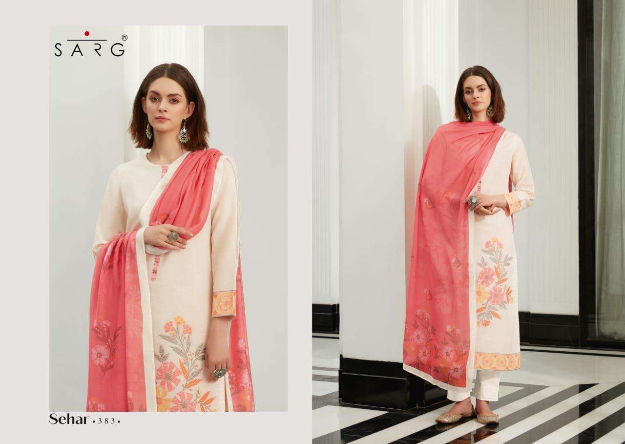 SEHAR BY SARG BEAUTIFUL SUITS COLORFUL STYLISH FANCY CASUAL WEAR & ETHNIC WEAR COTTO JACQUARD PRINT DRESSES AT WHOLESALE PRICE