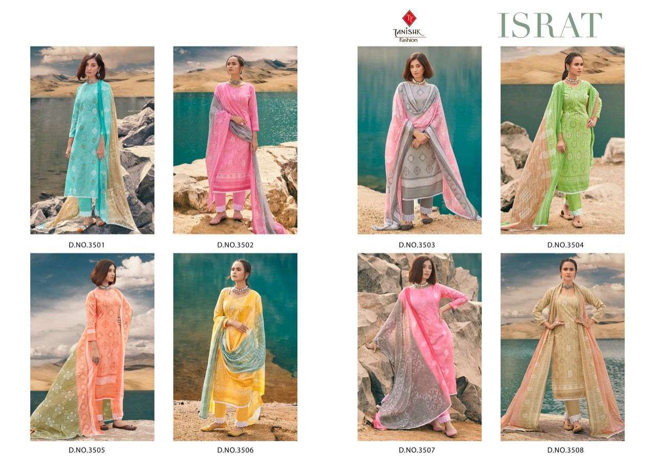 Israt By Tanishk Fashion 3501 To 3508 Series Beautiful Suits Colorful Stylish Fancy Casual Wear & Ethnic Wear Pure Cotton Dresses At Wholesale Price