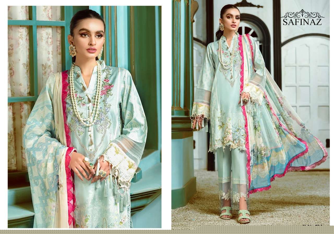 FIRDOUS VOL-7 BY SAFINAZ 713 TO 716 SERIES BEAUTIFUL PAKISTANI SUITS STYLISH FANCY COLORFUL PARTY WEAR & OCCASIONAL WEAR PURE COTTON WITH EMBROIDERY DRESSES AT WHOLESALE PRICE