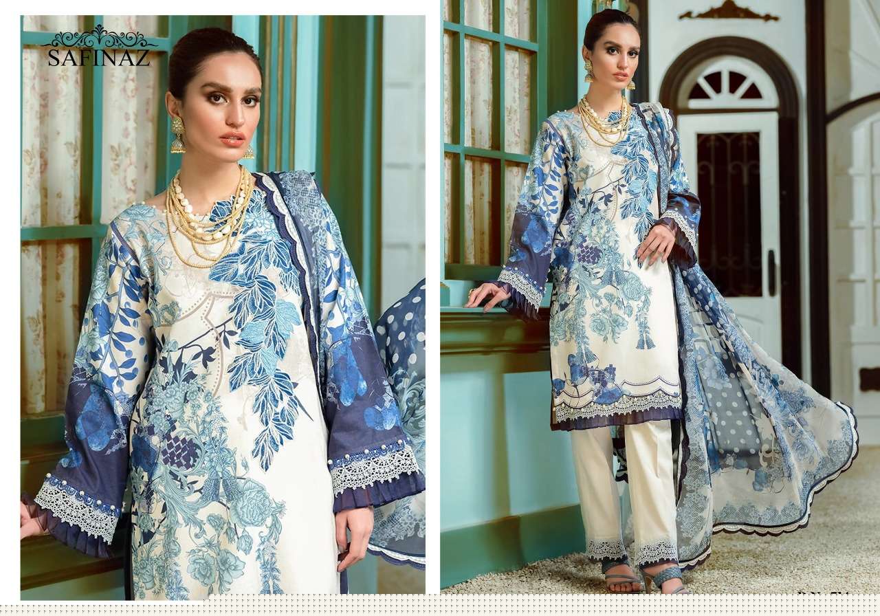 FIRDOUS VOL-7 BY SAFINAZ 713 TO 716 SERIES BEAUTIFUL PAKISTANI SUITS STYLISH FANCY COLORFUL PARTY WEAR & OCCASIONAL WEAR PURE COTTON WITH EMBROIDERY DRESSES AT WHOLESALE PRICE