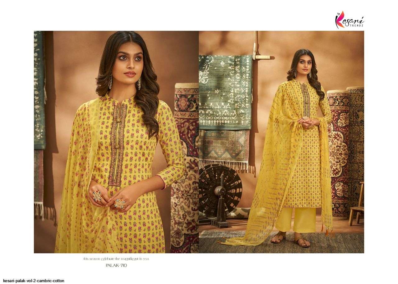 PALAK VOL-2 BY KESARI TRENDZ 709 TO 716 SERIES BEAUTIFUL SUITS COLORFUL STYLISH FANCY CASUAL WEAR & ETHNIC WEAR PURE CAMBRIC COTTON EMBROIDERED DRESSES AT WHOLESALE PRICE