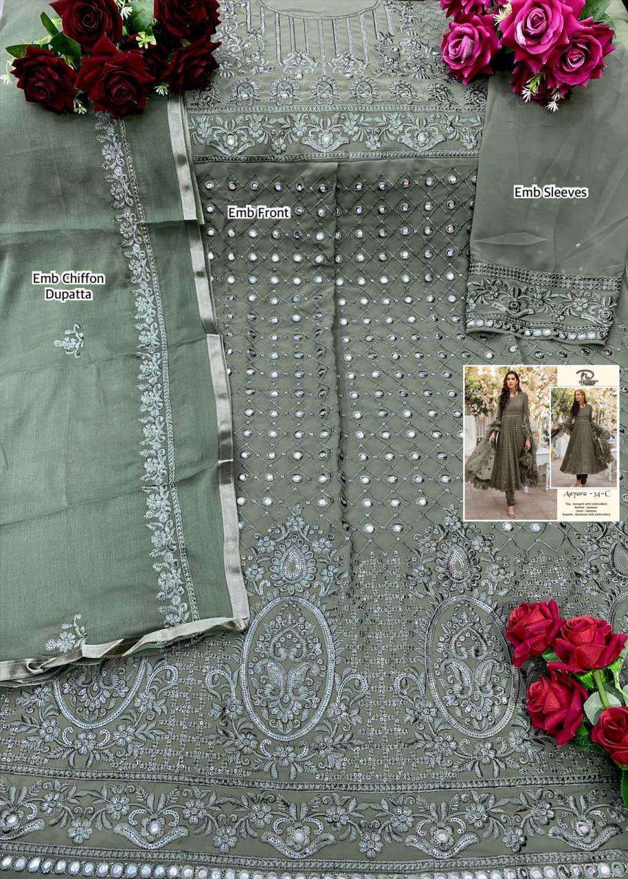 AAYARA 34 COLOURS BY LAAIBAH DESIGNER 34-A TO 34-D SERIES BEAUTIFUL STYLISH PAKISATNI SUITS FANCY COLORFUL CASUAL WEAR & ETHNIC WEAR & READY TO WEAR FAUX GEORGETTE WITH EMBROIDERY DRESSES AT WHOLESALE PRICE