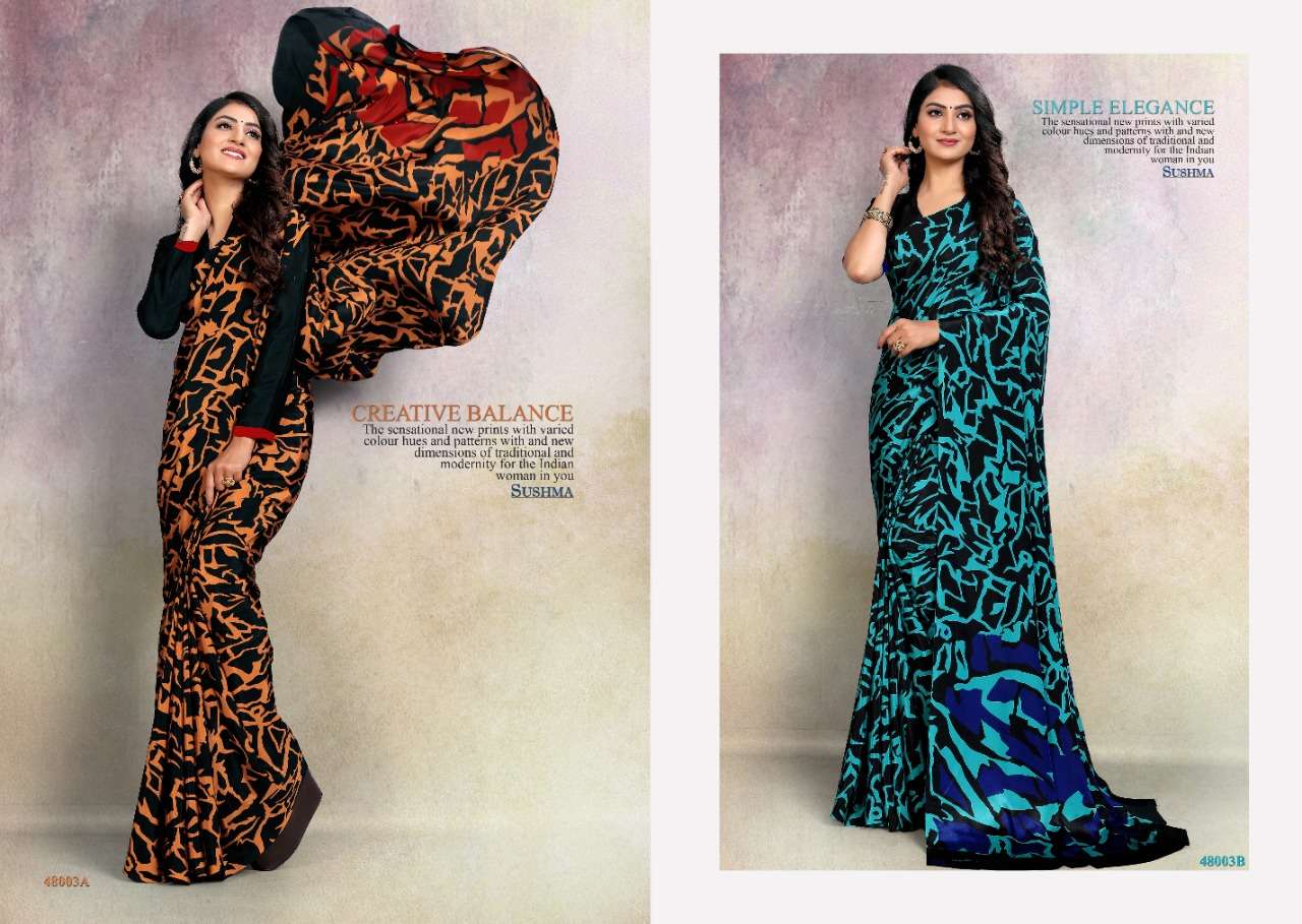 INSTANT IMPACT BY SUSHMA INDIAN TRADITIONAL WEAR COLLECTION BEAUTIFUL STYLISH FANCY COLORFUL PARTY WEAR & OCCASIONAL WEAR CREPE SAREES AT WHOLESALE PRICE