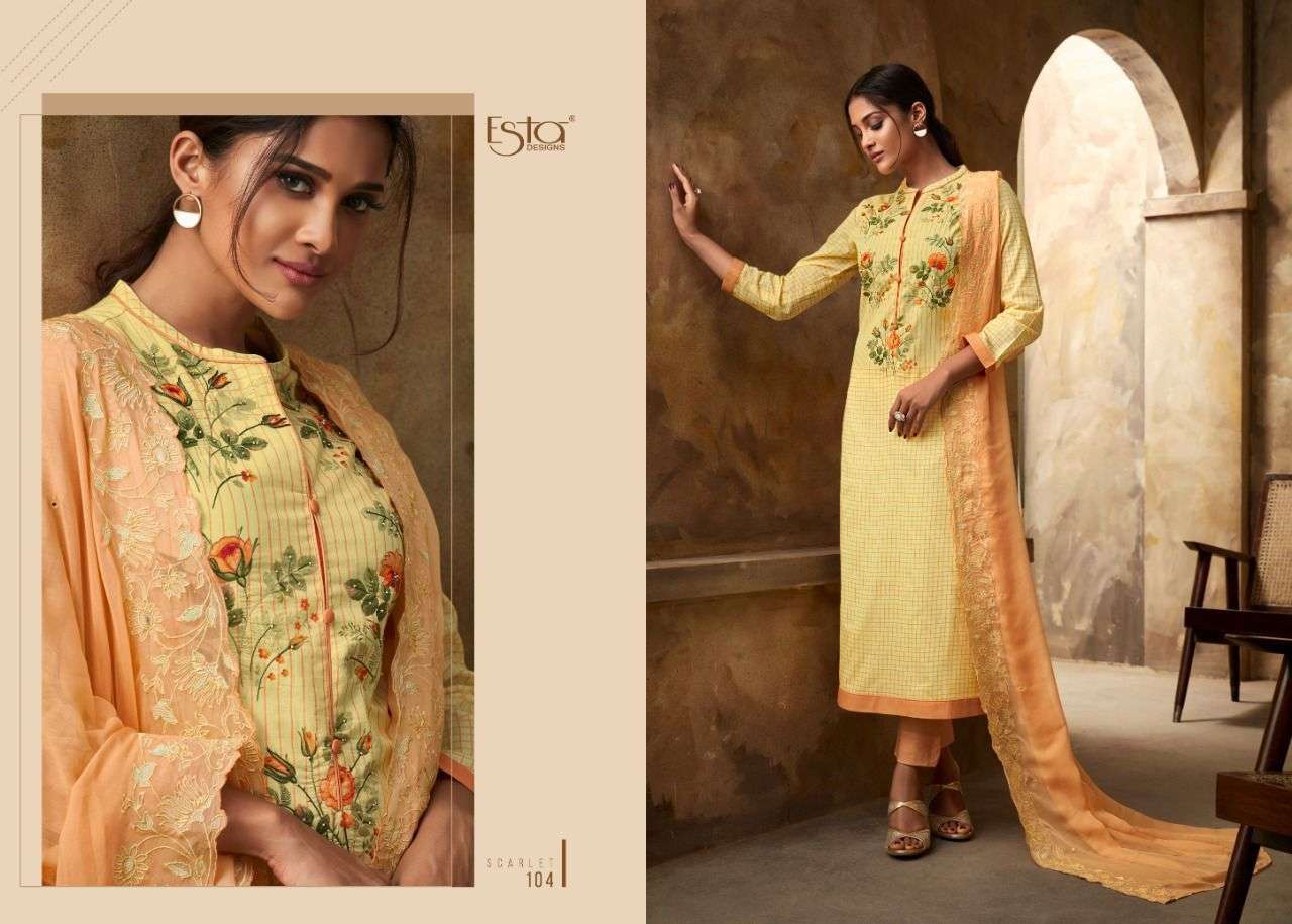 SCARLET BY ESTA DESIGNS 101 TO 112 SERIES BEAUTIFUL SUITS COLORFUL STYLISH FANCY CASUAL WEAR & ETHNIC WEAR GEORGETTE DIGITAL PRINT DRESSES AT WHOLESALE PRICE